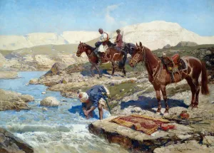 Fine Art Print of Cherkessian Horsemen Crossing The River