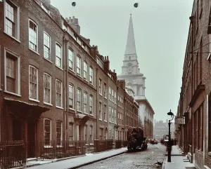Prints of GHL1786535 Christ Church Spitalfields, Fournier Street: looking west to Christ Church, 1909 (photo) by English Photographer, (20th century); London Metropolitan Archives London Prints: Christ Church Spitalfields Print, 1909