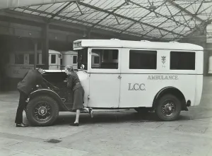 Prints of GHL1787442 Volunteers being instructed at North Western Ambulance Station, 1939 (b/w photo) by English Photographer, (20th century); London Metropolitan Archives Ambulance Prints: Black and white photograph print of ambulance volunteers in training, 1939