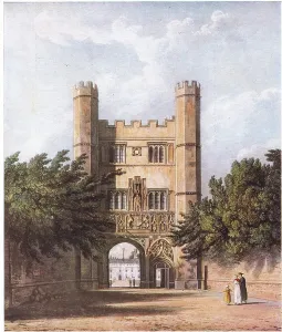 Prints of IL3790013 Entrance to Trinity College (Cambridge), illustration from The Sphere, 1953 (litho) by English School, (20th century); Private Collection Cambridge Prints: Entrance to Trinity College Print