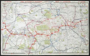 London Underground History Prints: A map of London highlighting the District Railway of the London Underground