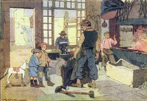 Antique Engravings For Sale Prints: The blacksmith, in Imagier de l'enfance, c. 1900 (engraving)