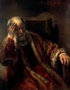 Rembrandt Prints: A Print of an Old Man Sitting in a Chair