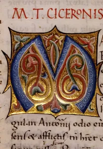 Unknown Artist Prints: 15th Century Miniature Alphabet Print: Letter M