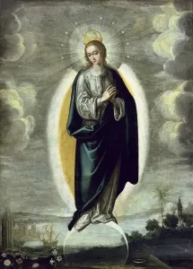 Prints of XIR202034 The Immaculate Conception (tempera on panel) by Pacheco, Francisco (1564-1644); Palacio Arzobispal, Seville, Spain; Spanish, out of copyright Francisco Pacheco Prints: Print of The Immaculate Conception tempera on panel