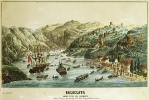 Prints of DGA774671 Balaclava, landing place and general headquarters of allied troops in Crimea, circa 1854, lithograph, War of Crimea, Ukraine, 19th century; (add.info.: Genoa Pegli) Ukraine Prints: Balaclava Landing Place Lithograph Print, 1854