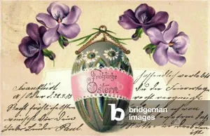 Painted Easter Eggs Prints: Congratulations Easter, painted Easter egg, violets