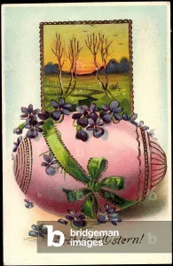 Happy Easter Greeting Card Prints: Congratulations Easter, Pink Easter Egg, Stream Landscape