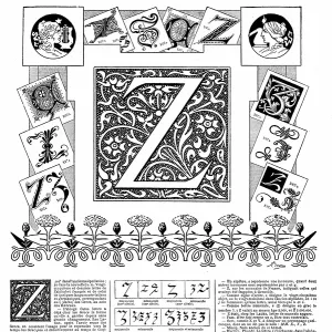 Larousse Prints: Print of The letter Z lettrine from a 1900 Larousse Illustrated volume