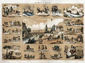 Means Of Transportation Prints: Progress and technical development of transport, a board illustrating the evolution of