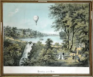 Prints of 5043509 Roundhay Park, Leeds (colour litho) by English School, (19th century); 56x44.1 cm; Leeds Museums and Art Galleries (Leeds City Museum) Aviation Prints: Roundhay Park, Leeds Colour Litho Print (19th century)