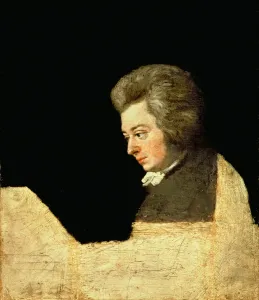 Prints of ALI162959 Portrait of Wolfgang Amadeus Mozart (1756-91) at the Piano, 1789 (oil on canvas) by Lange, Joseph (1751-1831); Mozart Museum, Salzburg Austria Prints: Mozart at the Piano Print, 1789 (oil on canvas)