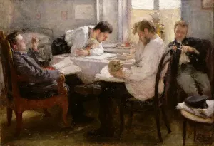 Prints of XIR32143 The Night before the Exam, 1935 (oil on canvas) by Pasternak, Leonid Osipovic (1862-1945); 39x55.5 cm; Musee d Orsay, Paris, France; (add.info.: On the eve of the Examination; ); Russian Russia Prints: Leonid Pasternak: The Night before the Exam, 1935 Print