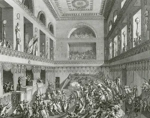 Prints of UIG3697214 French Revolution; (add.info.: French Revolution. The killing of representative Jean-Bertrand Feraud (1759-1795) in the National Convention, 20 May 1795 Jean Duplessi-Bertaux Prints: French Revolution Print: Engraving of National Convention Scene