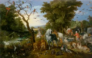 Prints of 3077085 The Entry of the Animals into Noahs Ark, 1613 (oil on panel) by Brueghel, Jan the Elder (1568-1625); 54.6x83.8 cm; J Calomyscidae Prints: The Entry of the Animals into Noah's Ark, 1613 Print (oil on panel)