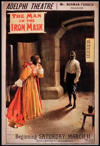 Vintage Theatre Posters UK Prints: Poster The Man in the Iron Mask at The Adelphi Theatre, London (colour litho)