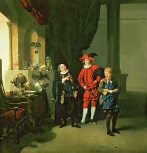 Prints of XTD75472 David Garrick with William Burton and John Palmer in The Alchemist by Ben Jonson, 1770 by Zoffany, Johann (1733-1810); 104x99 cm; Private Collection; English, out of copyright Herefordshire Prints: David Garrick with William Burton and John Palmer in The Alchemist Print