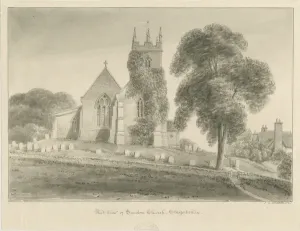 Sandon Church Sepia Print, 1841 (West View)