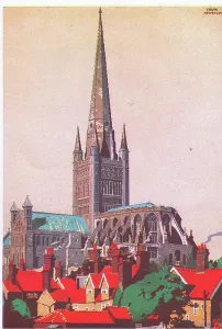 Prints of 3552014 Norwich Cathedral, illustration from My Magazine (Arthur Mee), c.1920-30 (colour litho); Private Collection; (add.info.: My Magazine (Arthur Mee) circa (1920-1930)) Norwich Prints: Colour lithograph print of Norwich Cathedral