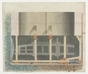 River Thames Architecture Prints: Section of one of the iron frames comprising the shield, 1836 (watercolour on paper)