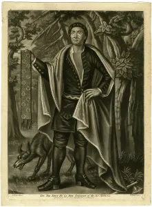 Six Nations Prints: Tee Yee Neen Ho Ga Row, a Native American leader, is depicted in this print