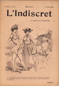 Woman In Swimsuit Prints: Cover of L Indiscret, Satirique en N & B, 1902_8_13: Leisure