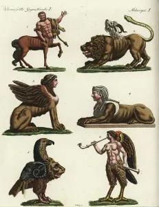 Mythical Beast Prints: Mythical Creatures Handcoloured Copperplate Engraving Print 1792