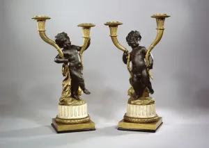 Late 18th Century Patinated Bronze Print of Putti Candelabra