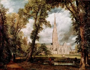 Prints of LRI4604019 The Cathedral of Salisbury seen from the Gardens of the Eveche Painting by John Constable (1776-1837) 1823 Sun Salisbury Prints: Fine Art Print of Salisbury Cathedral by John Constable 1823