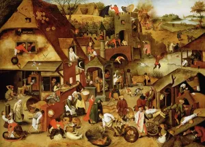 Print of a Flemish Proverb Scene