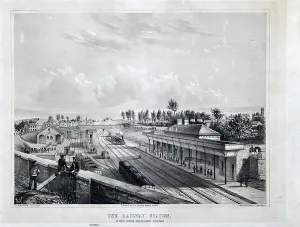 Victorian Era Train Station Prints: Railway Station, at Wellington, Shropshire, July, 1849 (lithograph on paper)