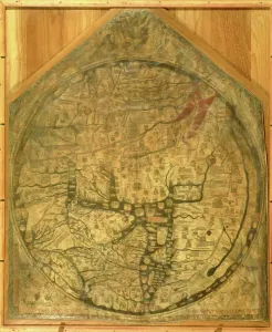 Print of a 13th-century vellum Mappa Mundi