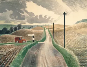 Prints of RAV33754 Wiltshire Landscape, 1937 (watercolour) by Ravilious, Eric (1903-42); 41.9x54.6 cm; Private Collection; English, out of copyright Wiltshire Prints: Eric Ravilious Wiltshire Landscape Print, 1937 Watercolour