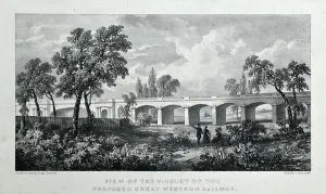 Isambard Kingdom Brunel Designs Prints: View of the Viaduct of the Proposed Great Western Railway, c. 1835-38 (litho on paper)