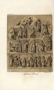 Giulio Ferrario Costume Book Prints: The apotheosis of Homer, bas-relief by Greek sculptor Archelaus of Priene