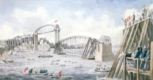 Royal Albert Bridge Prints: The floating of the last span of the Royal Albert Bridge, Saltash (w / c on paper)