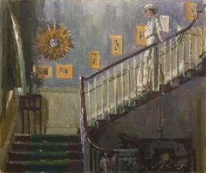 Prints of WAK64262 Ethel Sands Descending the Stairs at Newington (oil on canvas) by Sickert, Walter Richard (1860-1942); 44.5x54 cm; The Hepworth Wakefield, West Yorkshire West Yorkshire Prints: Ethel Sands Descending the Stairs Print (oil on canvas)
