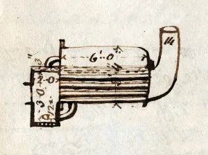 Robert Stephenson Engineer Prints: Detail of Rocket, side view, from Rastricks notebook, 1829 (pen & ink on paper)