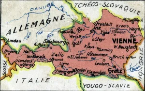 Prints of XEE4174320 Geographic map of Austria with the names of the main cities and border countries, 1936 (chromo) by Unknown Artist Map Prints: Austrian Geographic Map Print, 1936