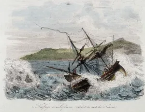 Unknown Artist Prints: La Perouse Ship Sinking Print, 19th Century Engraving