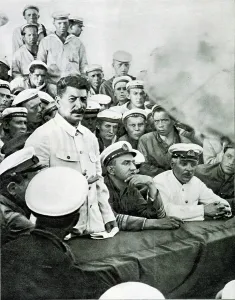 Russian Leader Prints: Print of Stalin, Voroshilov, and Orlov with Red Sailors
