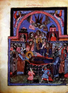 Prints of UIG5306183 Coronation of the Virgin. From an illuminated 13th century. Armenian manuscript. from Matenadaran. Yerevan. Armenia; Universal History Archive/UIG Armenia Prints: 13th-century Armenian manuscript print of the Coronation of the Virgin
