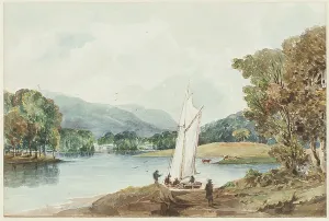 British Landscape Artwork Prints: Lily of the Valley Island, Lake Windermere, Lake District, Cumbria, 1827 (w/c on paper)