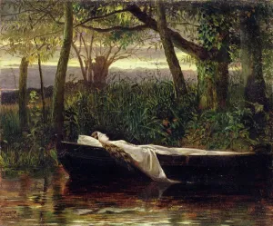 Lady Of Shalott Prints: Print of The Lady of Shalott, 1862 oil painting