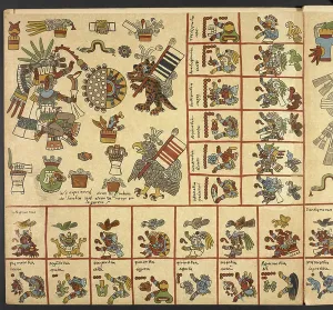 Ancient Mexican Art Prints: In the centre, a representation of an eclipse;On the left