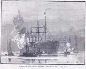 Great Eastern Ship Prints: Arrival of the Great Eastern at Trinity Bay 1866 AD (litho)