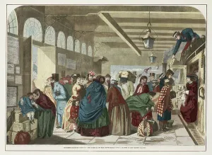 Victorian Era Train Station Prints: Hastings Railway Station - The Arrival of the Down-Train (coloured engraving)