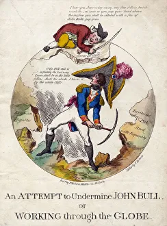 AN ATTEMPT TO UNDERMINE JOHN BULL or WORKING THROUGH THE GLOBE. 1803 (engraving) AN ATTEMPT TO UNDERMINE JOHN BULL or WORKING THROUGH THE GLOBE. 1803 (engraving)