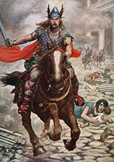 Attila (ca. 406-453), king of the Huns, ransacking the city during the siege of Aquilee (Aquileia) in Italy Attila (ca. 406-453), king of the Huns, ransacking the city during the siege of Aquilee (Aquileia) in Italy