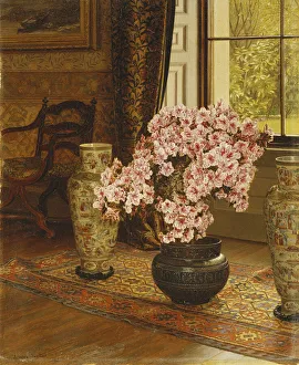 Azalea in a Japanese Bowl, with Chinese Vases on an Oriental Rug, in an Interior, 1887 (oil on Panel) Azalea in a Japanese Bowl, with Chinese Vases on an Oriental Rug, in an Interior, 1887 (oil on Panel)